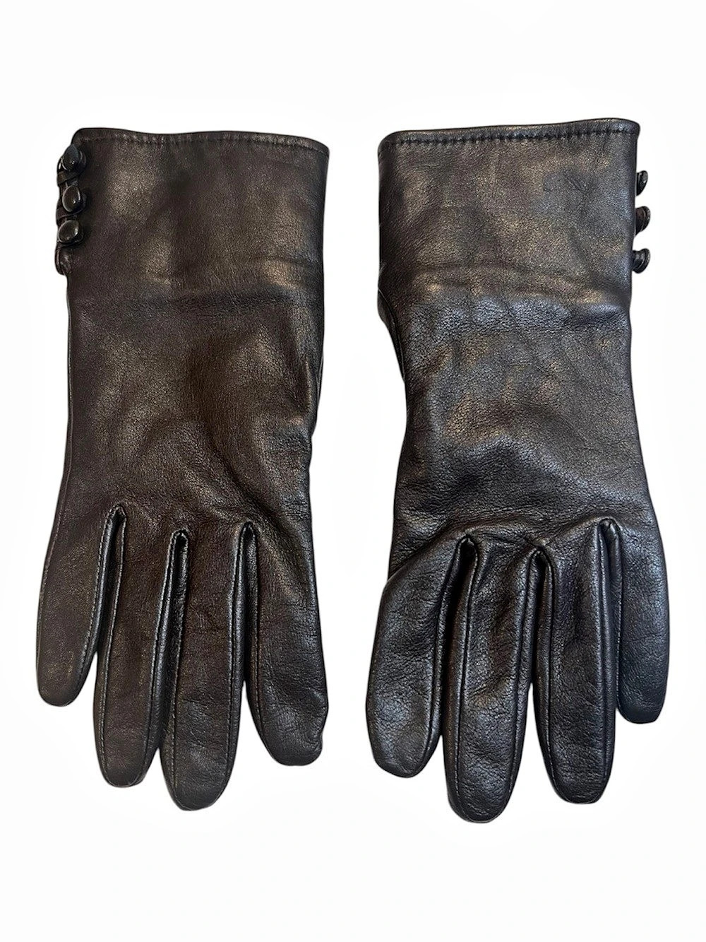 Chocolate Brown Leather XL Button Loop Cuff Lined Winter Gloves Classic
